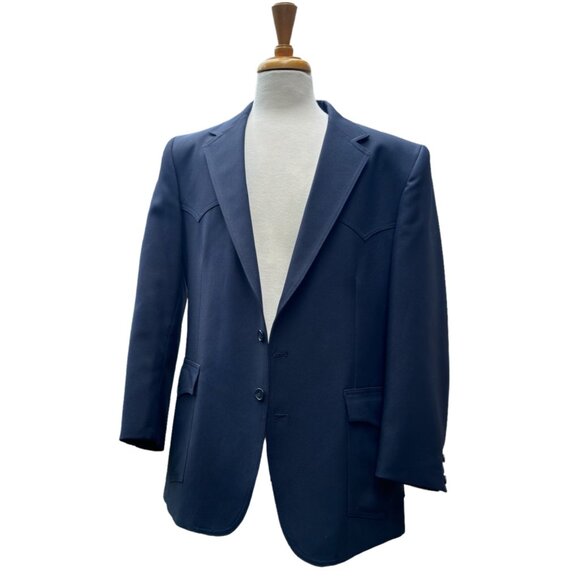 Levi's Western Wear Vintage 1970's Men's Blazer Navy Blue Size 44R EUC - Picture 6 of 9